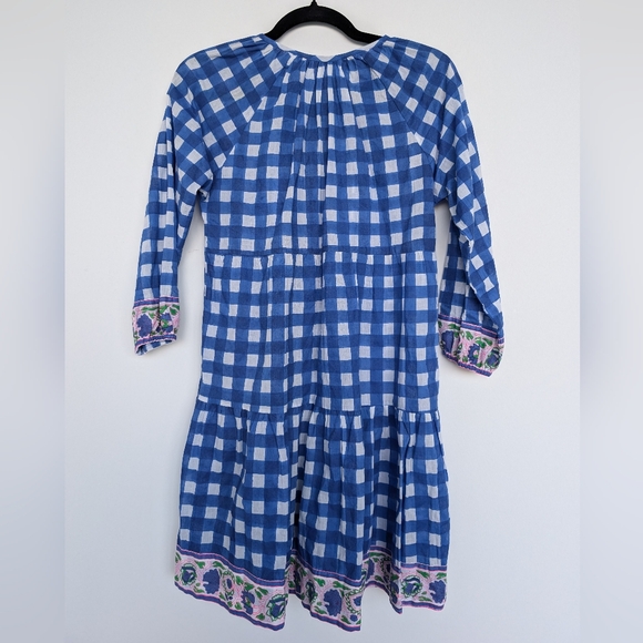 SZ Blockprints Tuckernuck Priya Dress London Blue Gingham Sz S Beachy Boho - Picture 3 of 14